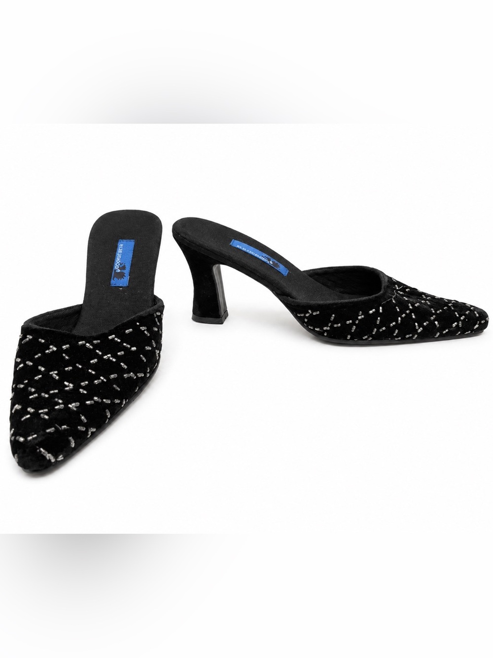 Vintage Blue Dragon Black Jeweled Velvet Heels